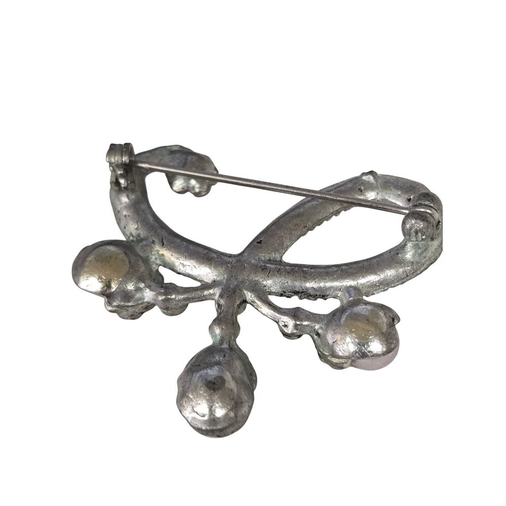 Vintage Silver Tone Aquamarine Blue Rhinestone & Faux Pearl Brooch Pin - Picture 7 of 10